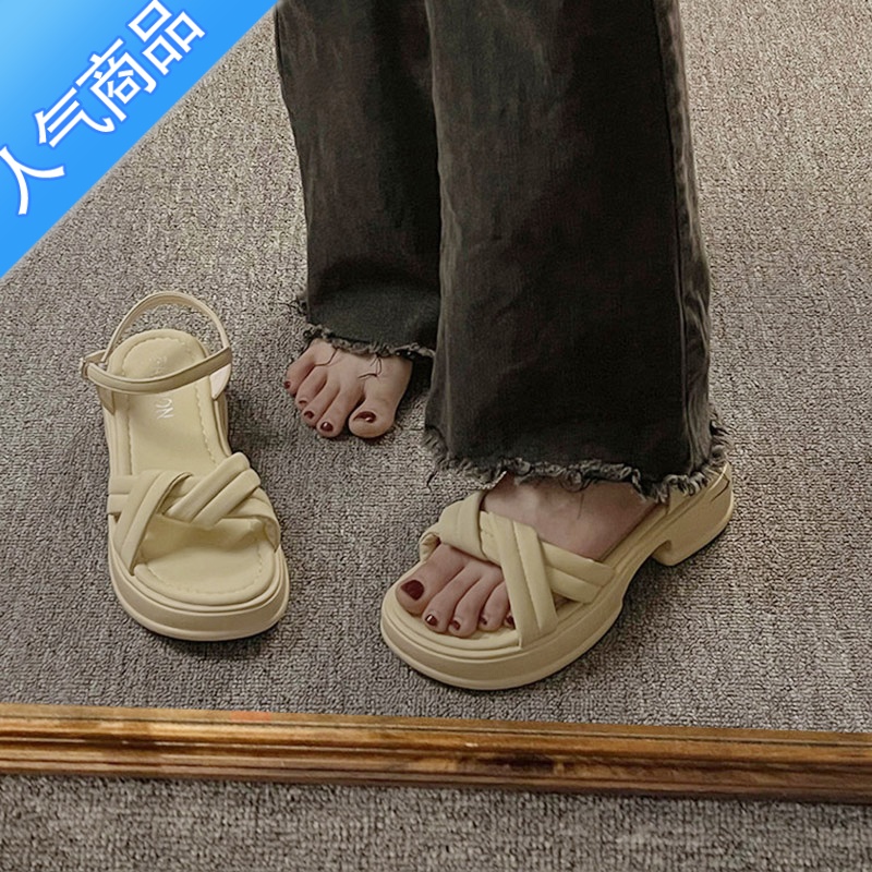 SUNTEK罗马凉鞋女2023年新款夏季洋气外穿厚底百搭小个子粗跟度假沙滩鞋高清大图