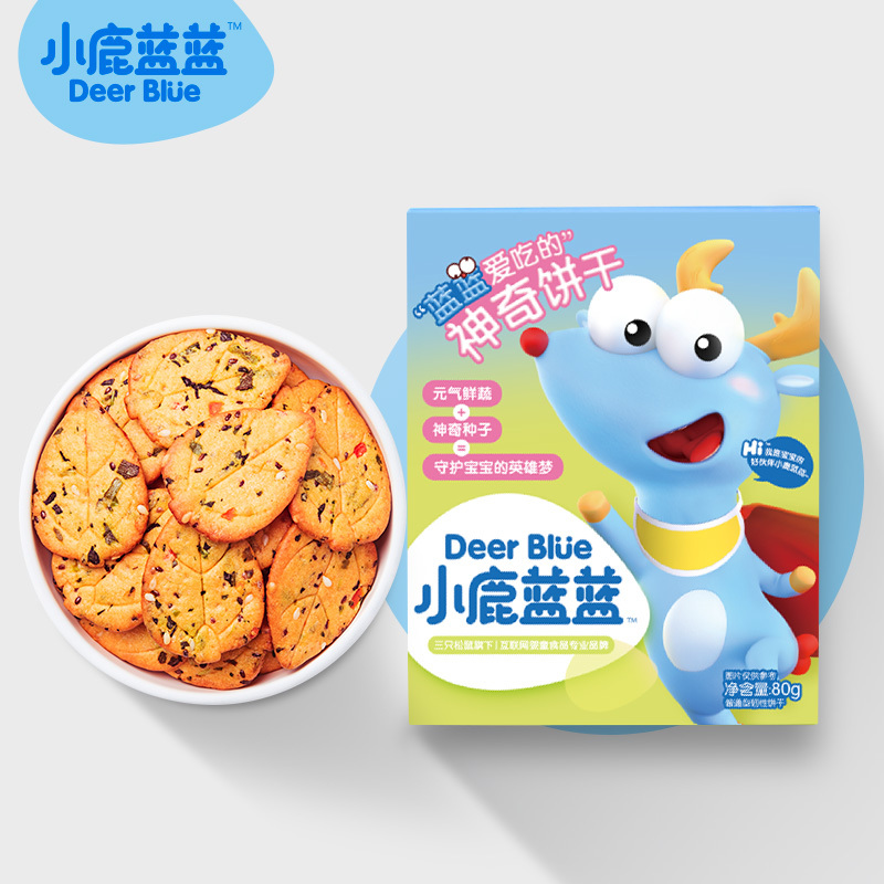 小鹿蓝蓝 神奇饼干80g*3盒 宝宝零食儿童休闲食品蔬菜饼干