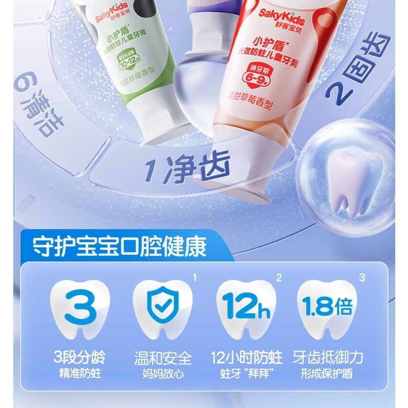 舒客 宝贝(sakykids)儿童牙膏小护盾护齿含氟青少年长效防蛀10-12岁60g*1口味新老随机高清大图