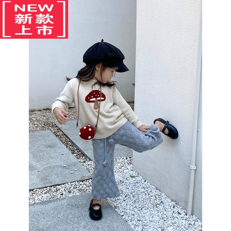 可莉允一禾女童2022秋冬新款女宝宝毛衣简约菱纹针织长裤套装图片