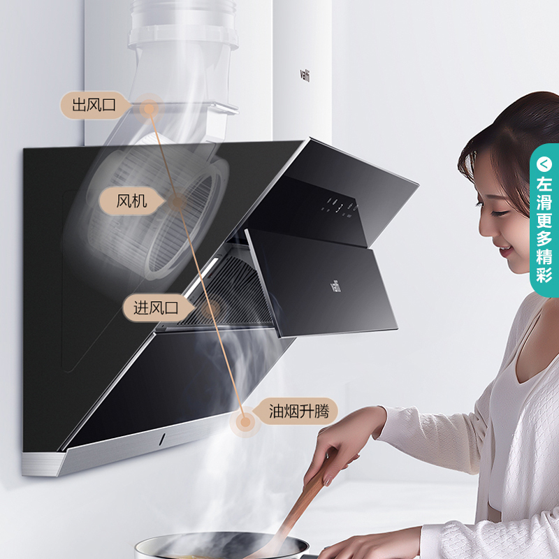华帝(vatti)21m³大吸力烟灶套餐侧吸天然气抽油烟机灶具套餐易洁安全4.8kW大火燃气灶具i11127S+88B高清大图