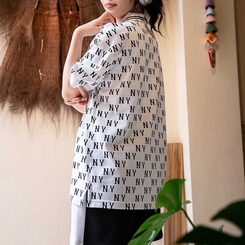 美职棒(MLB) 短袖女装复古老花翻领POLO衫休闲T恤运动服 3APQM0443-50IVS