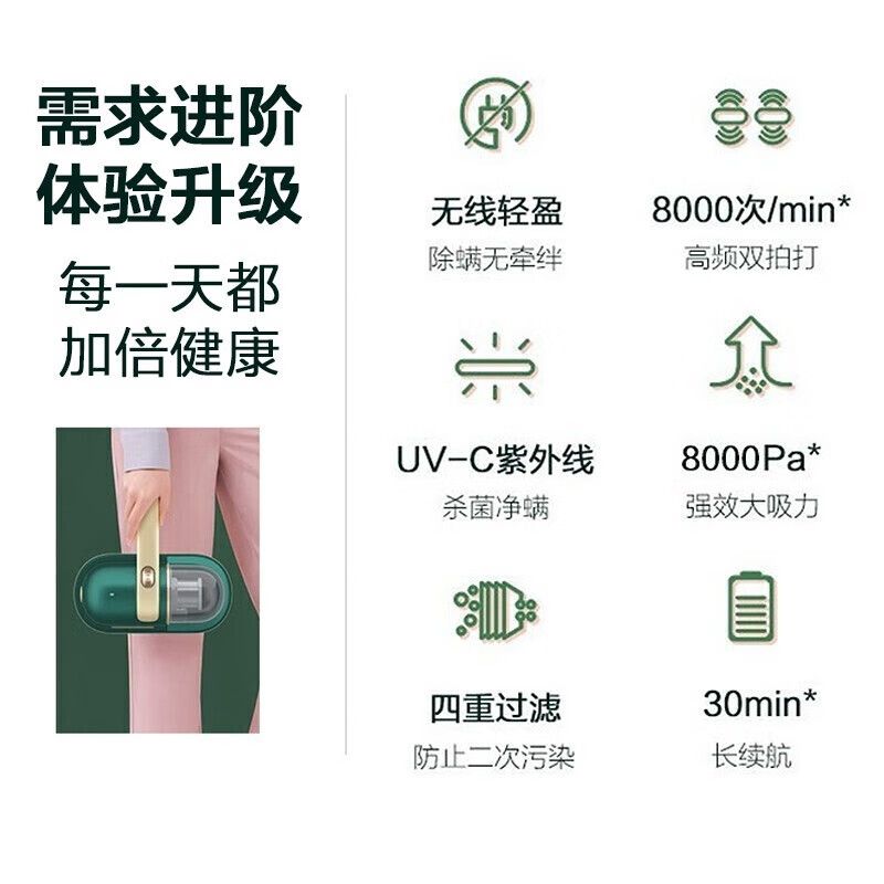海尔(Haier)除螨仪无线家用床上去螨虫神器除螨机 手持便携紫外线杀菌 强效吸力双拍打HZ-CL614G Pro高清大图