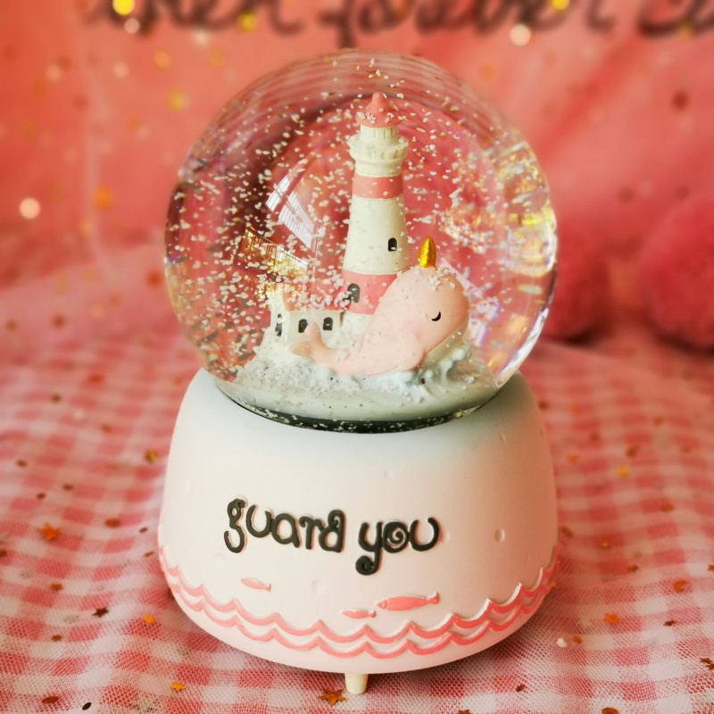 水晶球创意八音盒雪花发光儿童生日送男女孩公主音乐盒