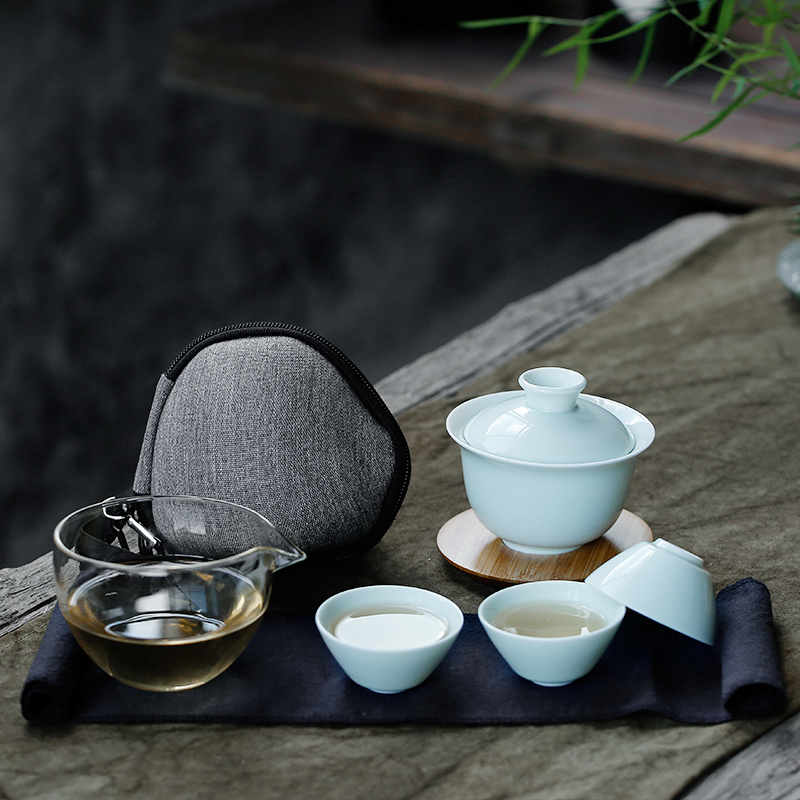 苏氏陶瓷 SUSHI CERAMICS 旅行功夫茶具套装山闻竹影青瓷快客杯子户外车载便携包陶瓷茶具