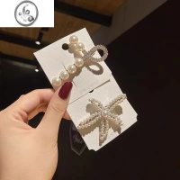 JiMi发夹边夹珍珠发卡刘海夹碎发夹子侧夹简约百搭少女气质蝴蝶结头饰 组合5#珍珠发夹2件套