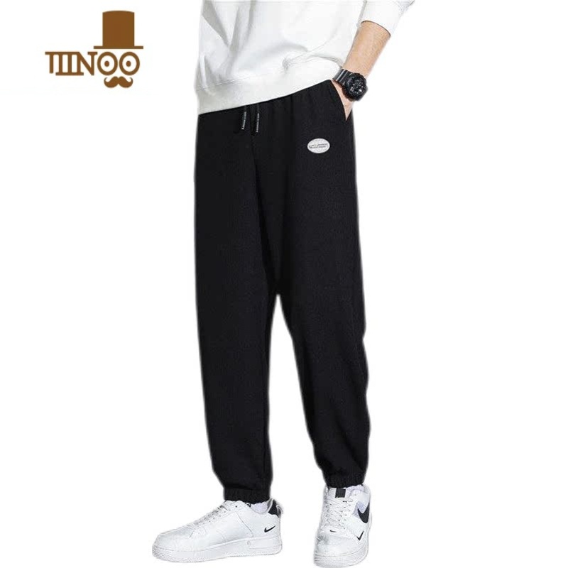 YANXU华夫格卫裤男百搭ins潮流加绒运动长裤宽松束脚大码休闲裤高清大图