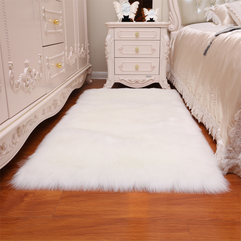 美帮汇白色长毛绒地毯毛毛客厅卧室仿羊毛地毯房间满铺床边毯橱窗毯 白色白色直角 70*160cm