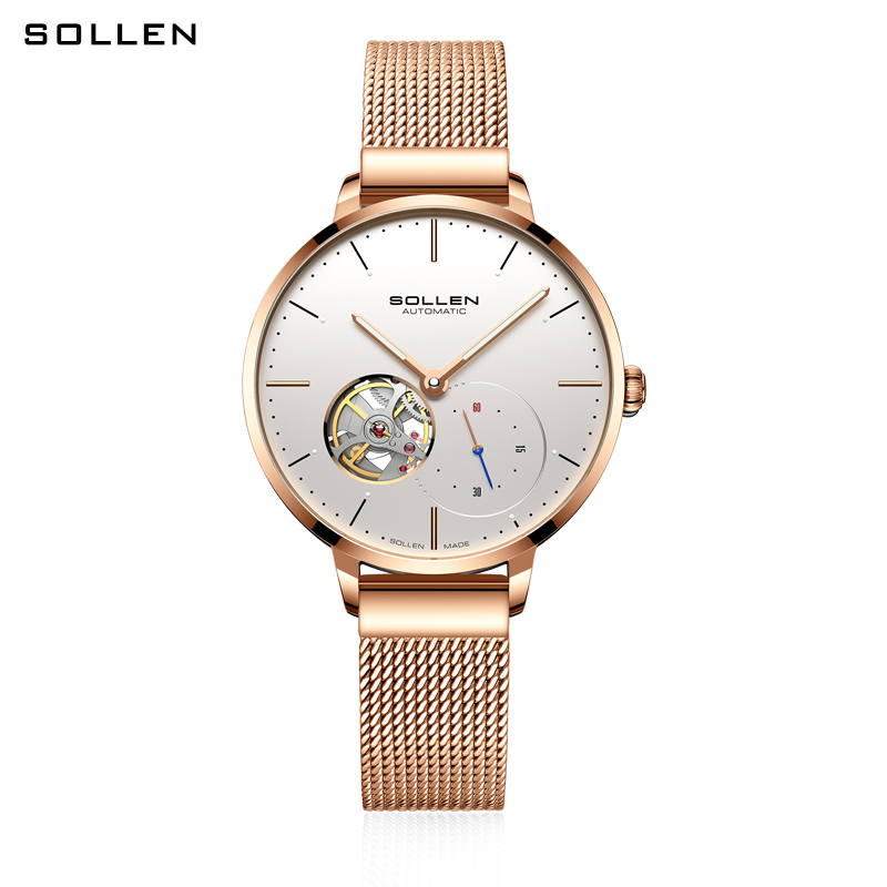 梭伦sl418机械半镂空女士表全自动防水女表防水手表女款简约气质