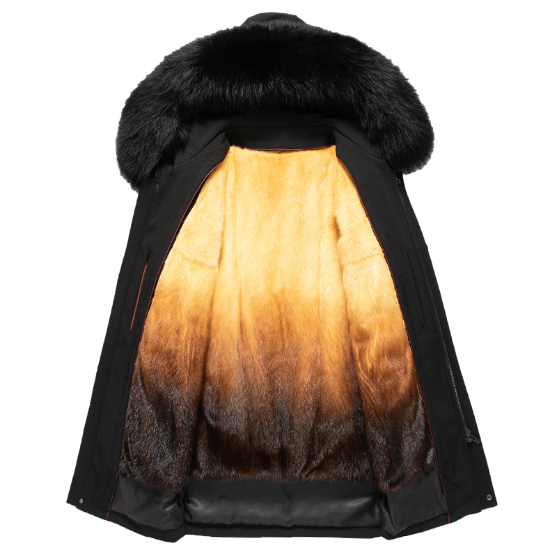 免费顺丰 正品海宁皮草派克服男士水貂内胆男派克服皮毛一体海宁貂皮大衣中长款大毛领整貂皮草外套冬装活里内胆可拆卸水貂绒内胆高清大图