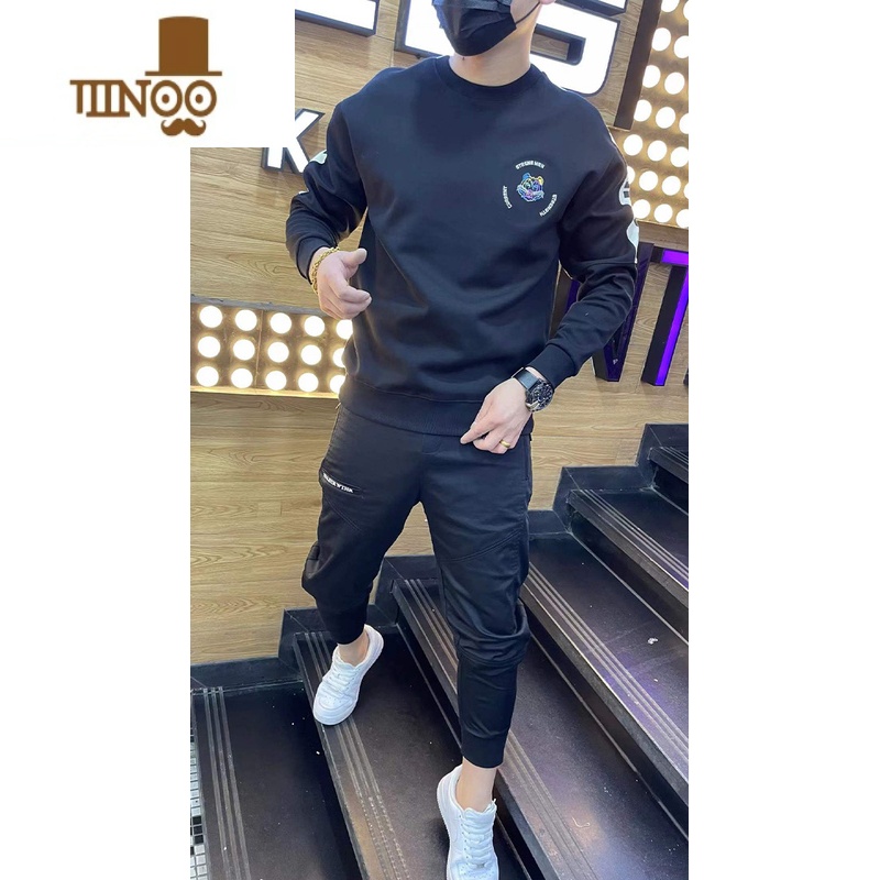 YANXU卫衣男士潮牌ins秋装网红长袖T恤2022新款冬季痞帅潮流圆领外套男高清大图