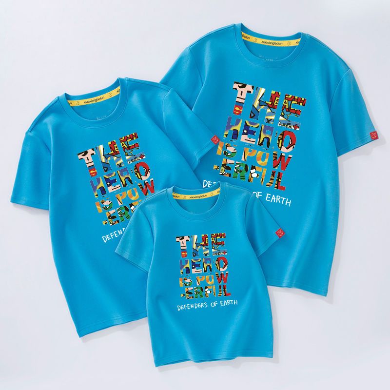 亲子装夏装短袖t恤童装全家装一家三口运动会衣服潮母女装