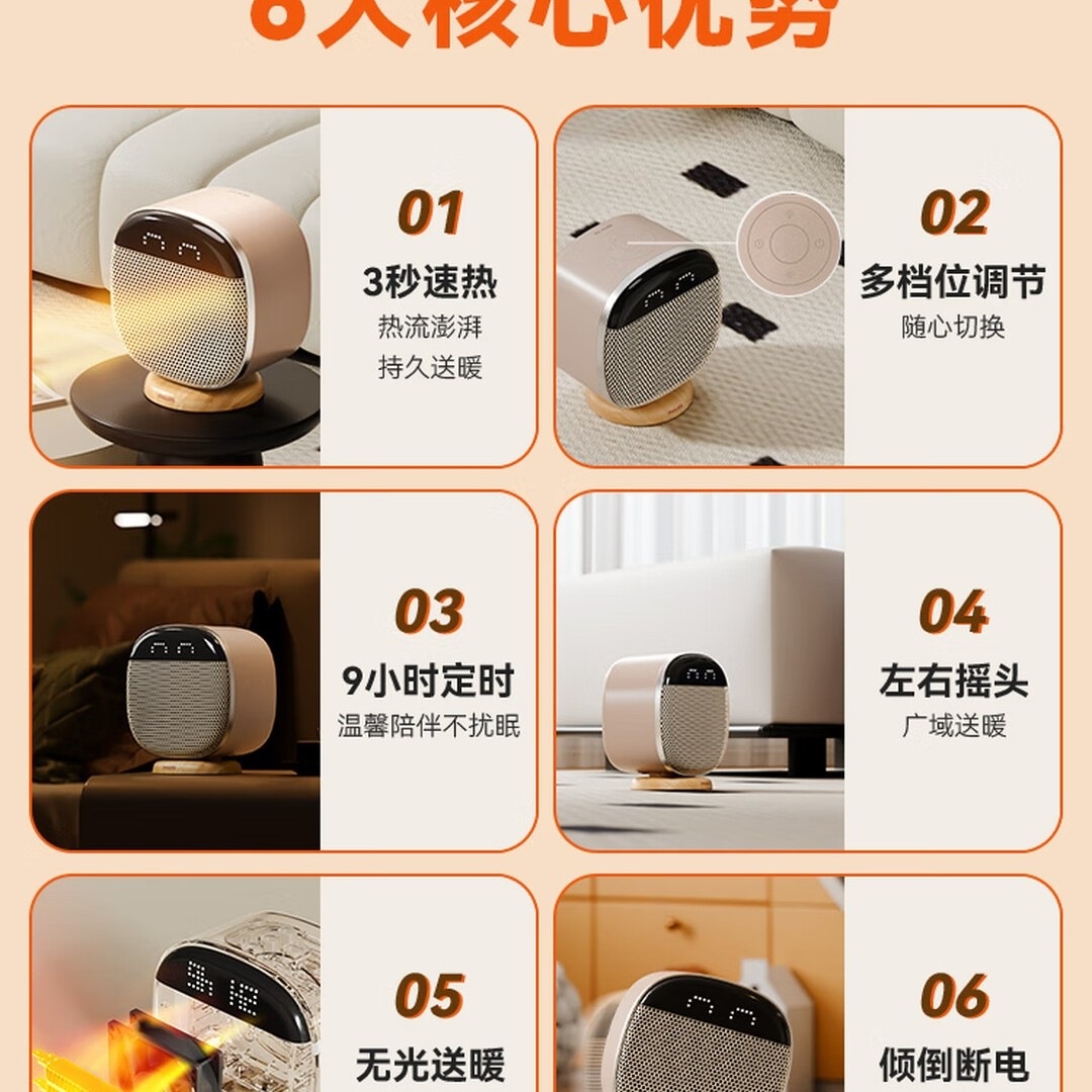 飞利浦(PHILIPS)取暖器暖风机办公室电暖器家用电暖气小型电暖风迷你热风机卧室伴侣 AHR2122FD高清大图