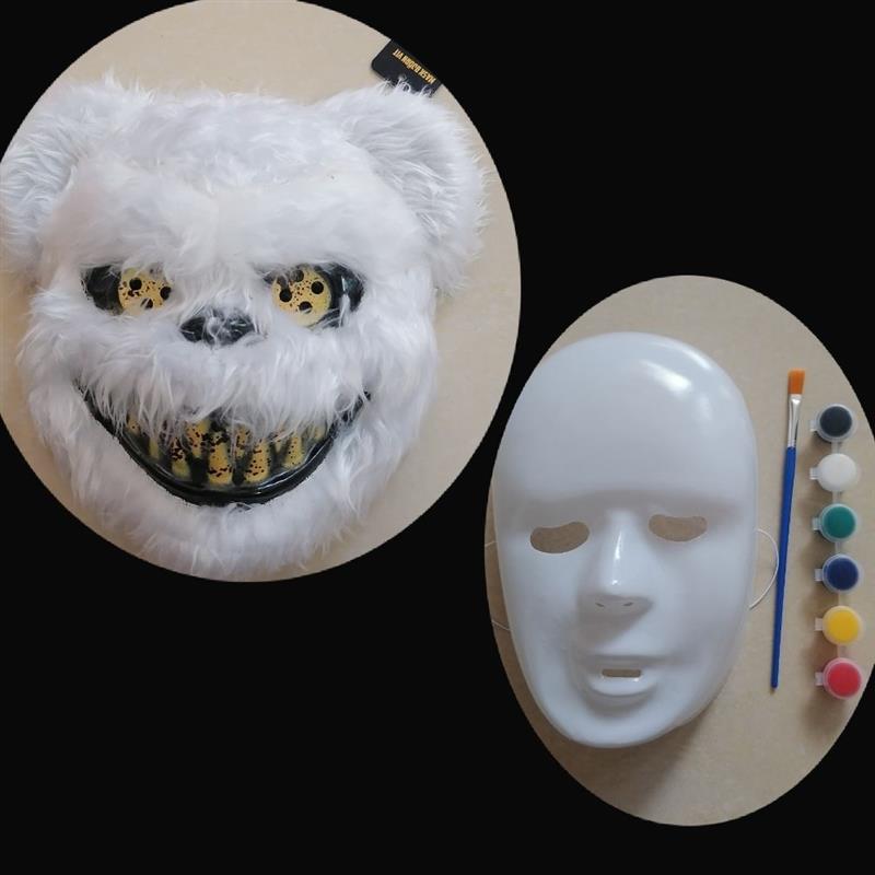 兔子面具女恐怖血腥熊面具男 blay装扮头套血腥兔熊猫面具发光兔|小白熊十手绘面具(送颜料画笔)