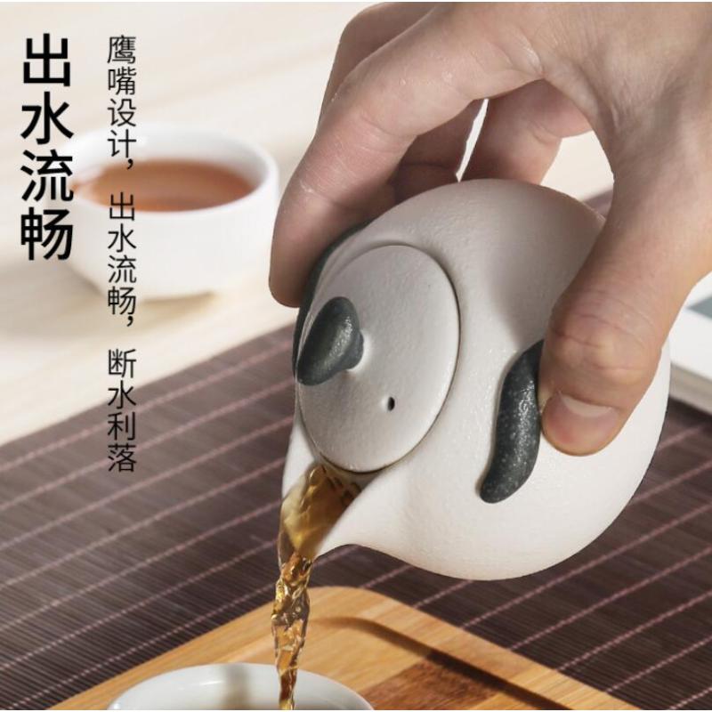 晓味窑雪花釉企鹅壶便携茶具