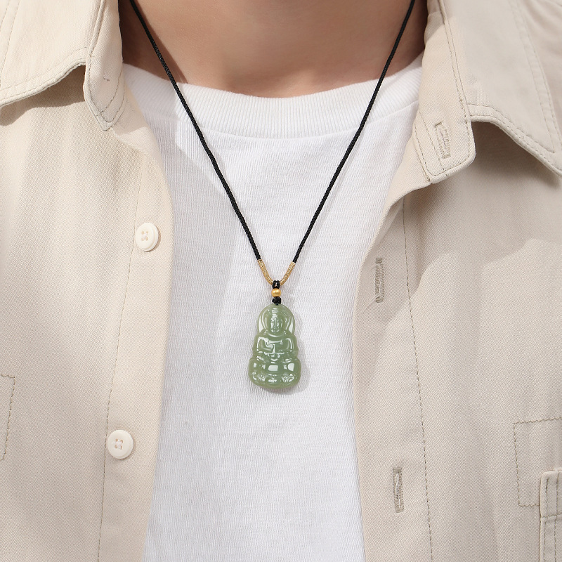 鑫铂尼送男友女友送老婆和田玉观音菩萨吊坠金手编绳项链女本命年首饰