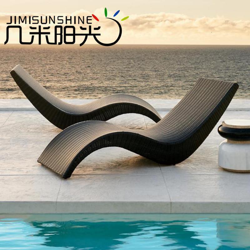 森美人户外躺床阳台休闲庭院藤编躺椅游泳池别墅躺椅室外露台露天沙滩椅 单张躺床（不含垫）黑色