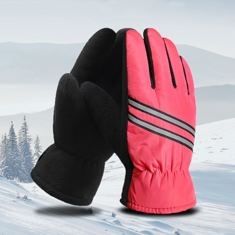 南极人冬季加棉加厚皮手套男士保暖女触屏骑行摩托车冬天滑雪手套_1 普通款女粉均码
