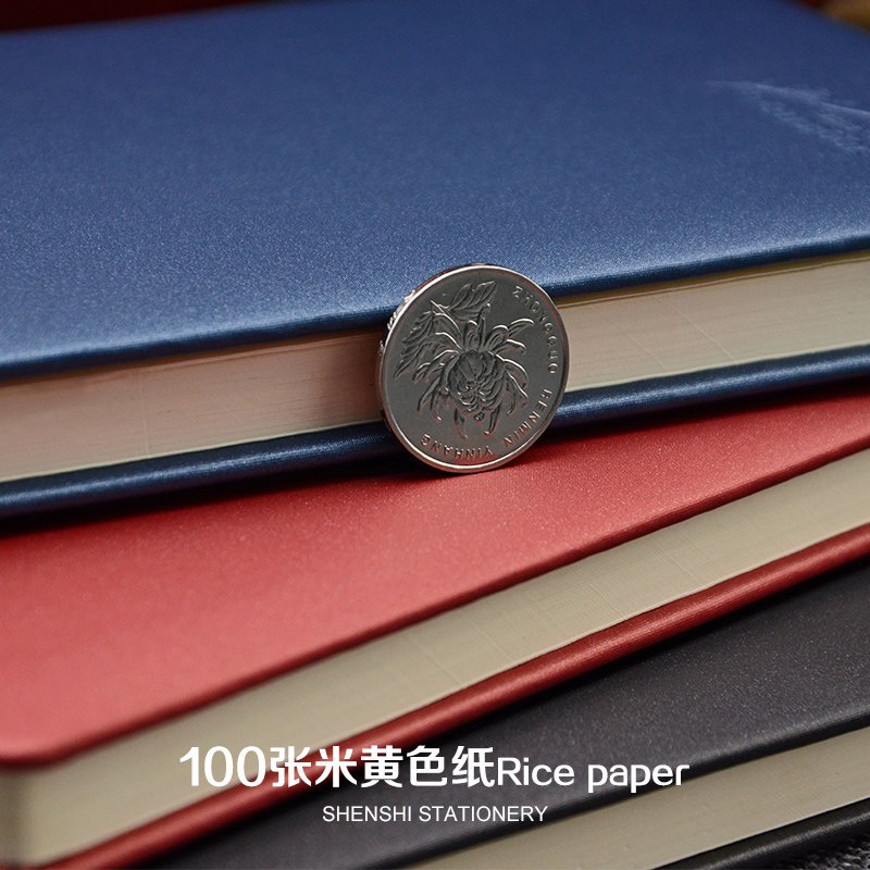 申士18-15记事本复古加厚商务笔记本文具平装珠光纹皮本子 黑色