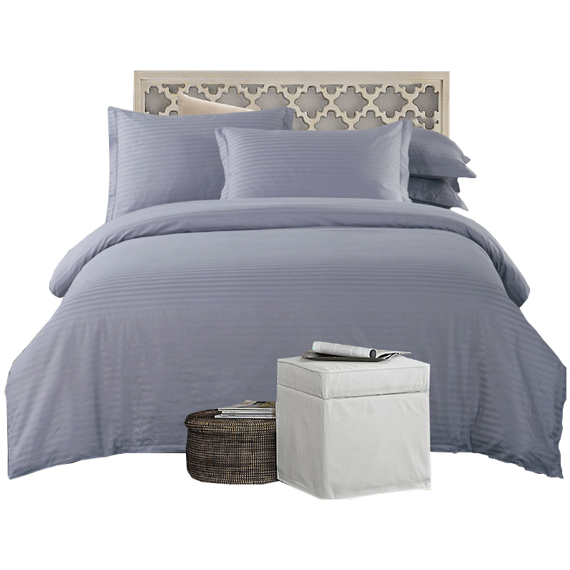 美帮汇四件套酒店用床上全棉被套缎纹床单宾馆民宿被罩单人三件套灰