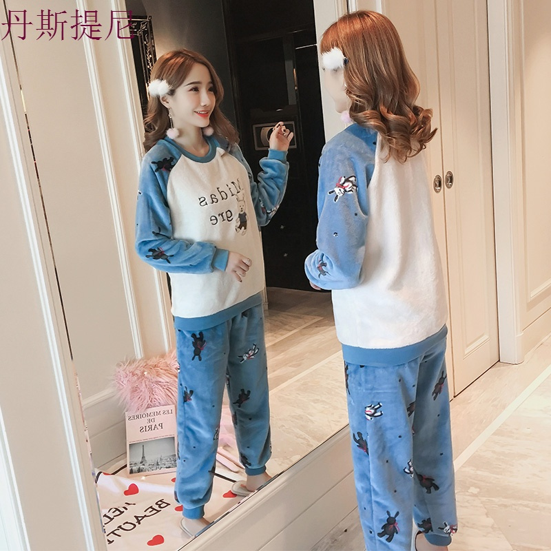 珊瑚绒睡衣女冬季韩版甜美可爱公主风加厚保暖家居服法兰绒秋季