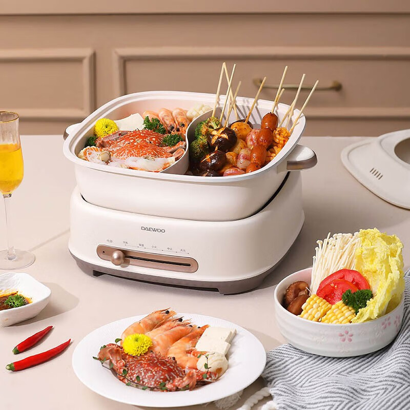 大宇家用6l大容量鸳鸯锅多功能分体式锅电火锅dyzg6l16暖阳白