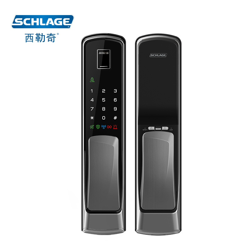 西勒奇(SCHLAGE)指纹锁X7智能密码锁家用推拉式电子锁原装进口防盗门锁 X7月影灰