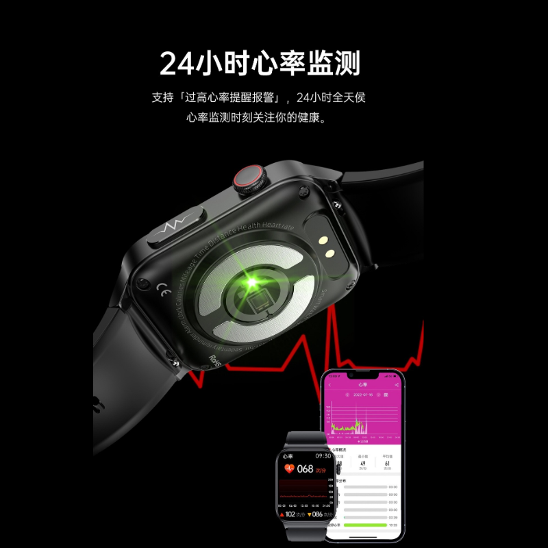 绘邦『官方正品』新品E500智能手表无创血糖检测心率血压运动深度防水天气消息提醒智能腕表手环