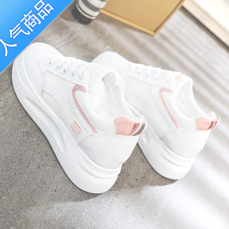 SUNTEK韩国内增高小白鞋女款2023夏季新款百搭帆布厚底板鞋透气女鞋高清大图