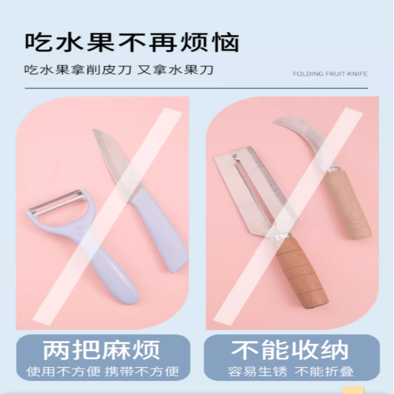 折叠水果刀办公室用便携瓜果刀随身多功能削皮刀学生安全小刀家用7163高清大图