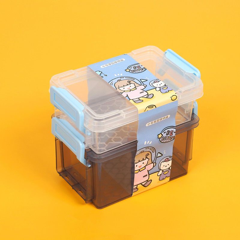 小号双层收纳盒简约桌面塑料魔力扣套装可叠加宿舍多层迷你小盒子