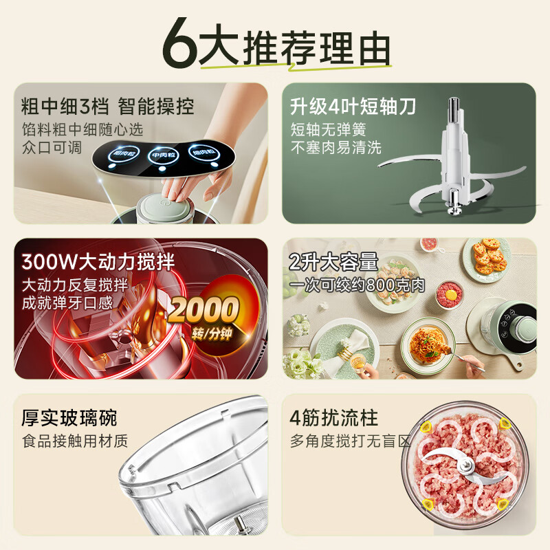 小熊(Bear)QSJ-D03X1绞肉机家用 绞馅机碎肉机 电动多功能料理搅拌机 饺子肉馅蒜蓉机 可调粗细搅肉机2L双刀高清大图