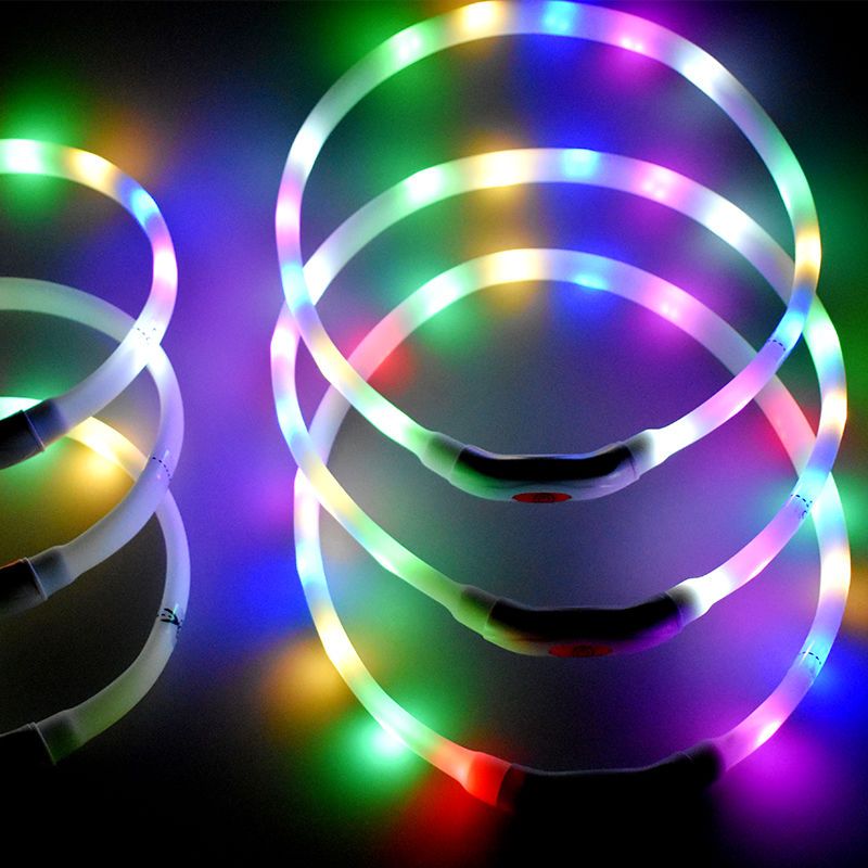 led项圈宠物狗夜间遛狗发光防水usb充电脖圈流水款电子项圈35cm蓝色