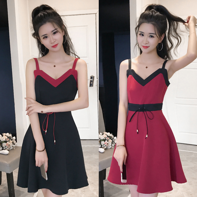 漏背连衣裙夏2018新款韩版性感露背蓬蓬裙子女夜场高腰显瘦带裙