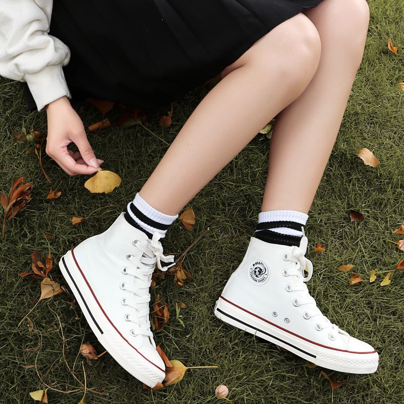 环球高帮帆布鞋女韩版原宿ulzzang潮学生百搭小白鞋平底休闲板鞋白