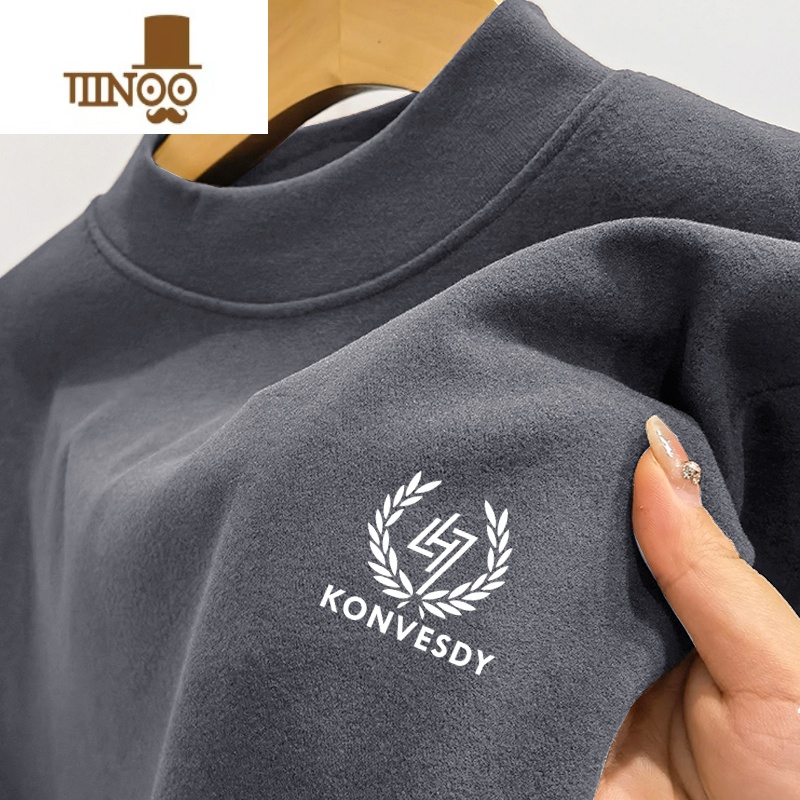 YANXU德绒长袖t恤男2023薄款半高领内搭青少年加绒加厚保暖打底衫高清大图