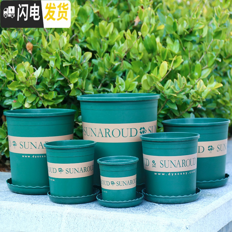 三维工匠塑料加厚矮胖加仑花盆绿萝月季多肉大口径控根加仑盆 高款(绿色)1加仑[10个装]10送2 不含托花盆容器