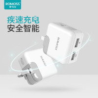 罗马仕(ROMOSS)AC12S双USB 5V适配器快充2.1A 手机/平板/移动电源通用插头 可换插脚旅行充电器15W