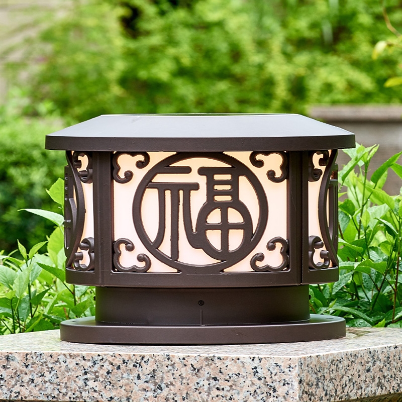 邦可臣太阳能灯户外柱头灯室外别墅花园灯庭院灯超亮圆形围墙柱子灯