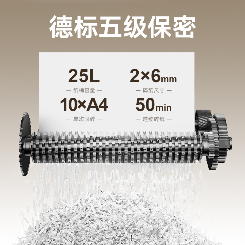 豪艺(HooYe)GM678碎纸机5级保密专业碎纸 2*6mm 单次10张 50分钟 25L高清大图