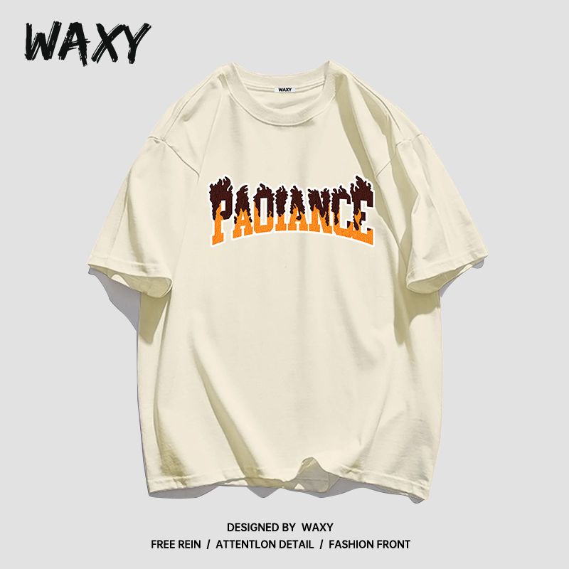 WAXY纯棉T恤圆领短袖女设计感小众学生宽松港风休闲潮流嘻哈上衣