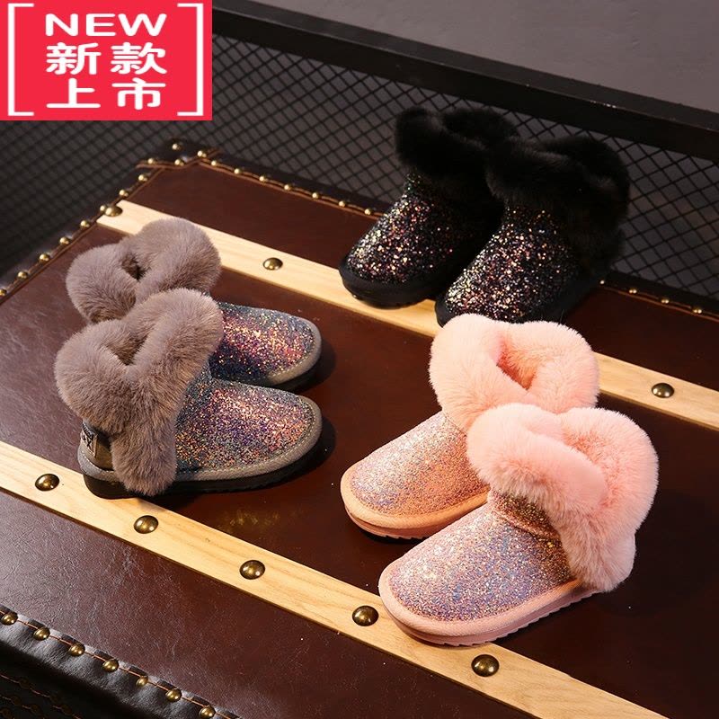 可莉允儿童雪地靴2022秋冬季新款女童防滑保暖加绒加厚棉靴短靴公主鞋子图片