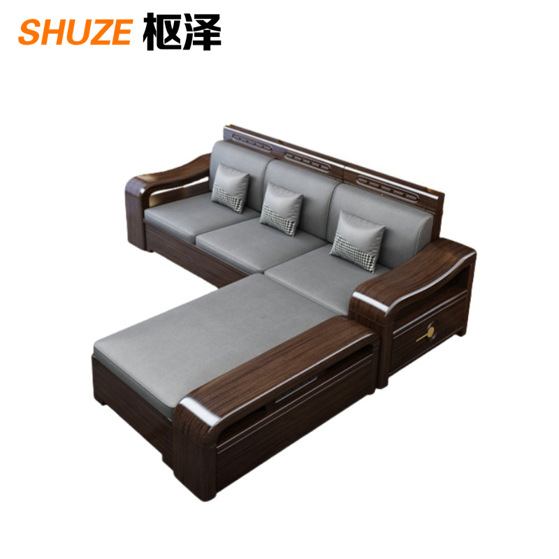 枢泽 沙发组合 三人位+贵妃榻 套高清大图