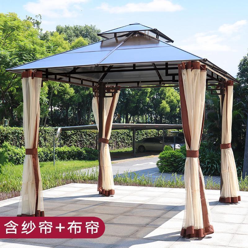 森美人室外铁艺亭子四角亭户外凉亭小木屋庭院花园农家乐农庄帐篷遮阳棚 阳光板四柱亭【含双帘】