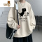 YANXU卡通印花圆领卫衣男士无帽痞帅潮牌套头长袖t恤男生上衣服
