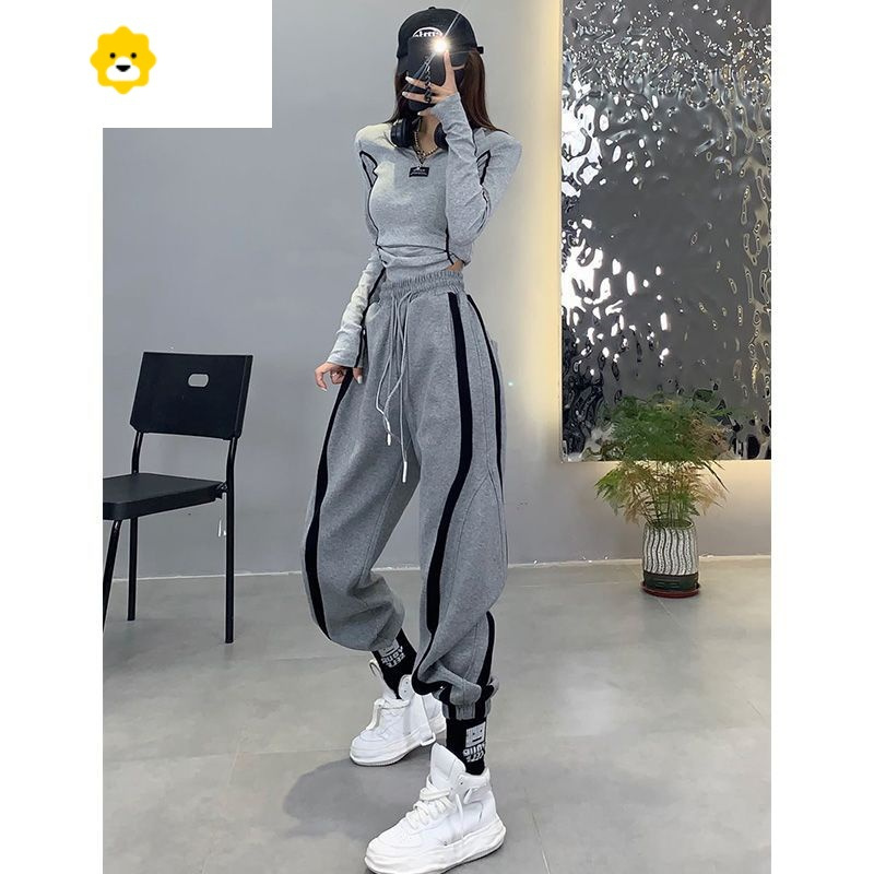 特大码300斤欧货设计感撞色卫裤男女春秋灯笼裤束脚运动休闲裤子视频