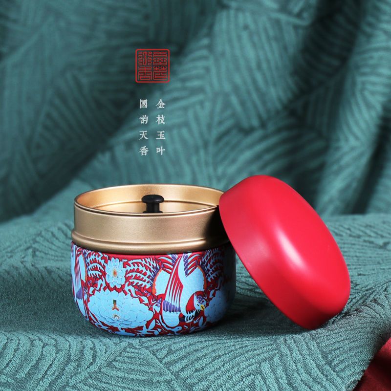 罐家用茶叶罐小铁罐小号分装盒随身茶罐便携空盒 红盖故宫点翠(1个)