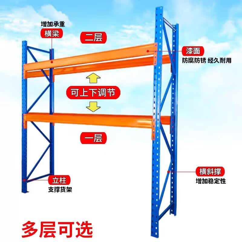 锦北货架重型横梁式货架物流仓储加厚托盘式货架250*100*250/层1吨不含层板2层高清大图