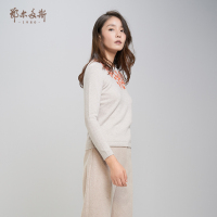 鄂尔多斯ERDOS 纯羊绒圆领装饰厚款女式羊绒衫