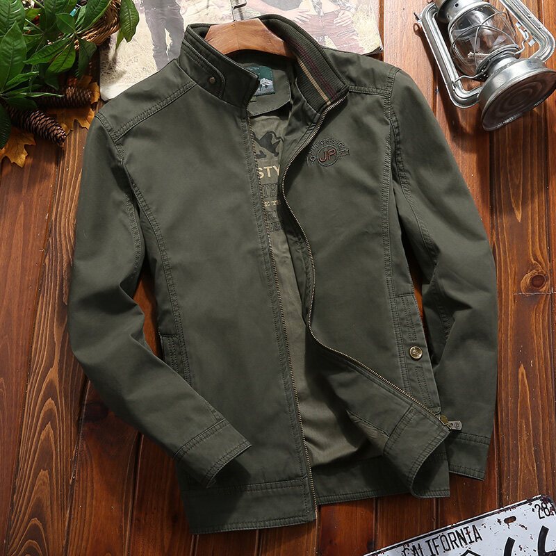 高品质中年男士商务休闲夹克男纯棉宽松爸爸装春秋季外套男士夹克外套